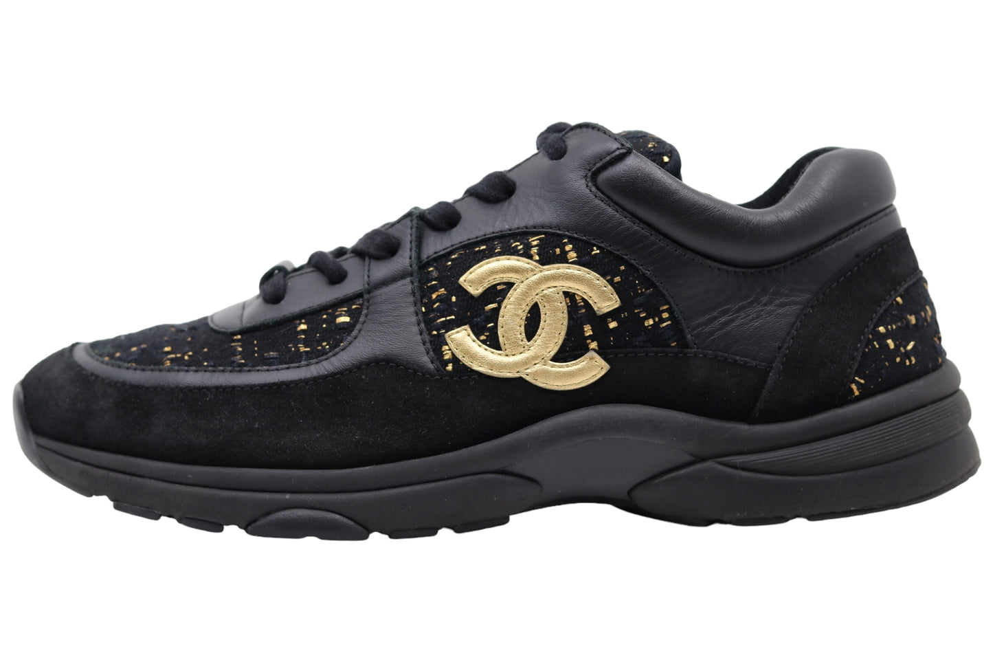 Chanel CC Low Top Trainer Suede Tweed Size 43