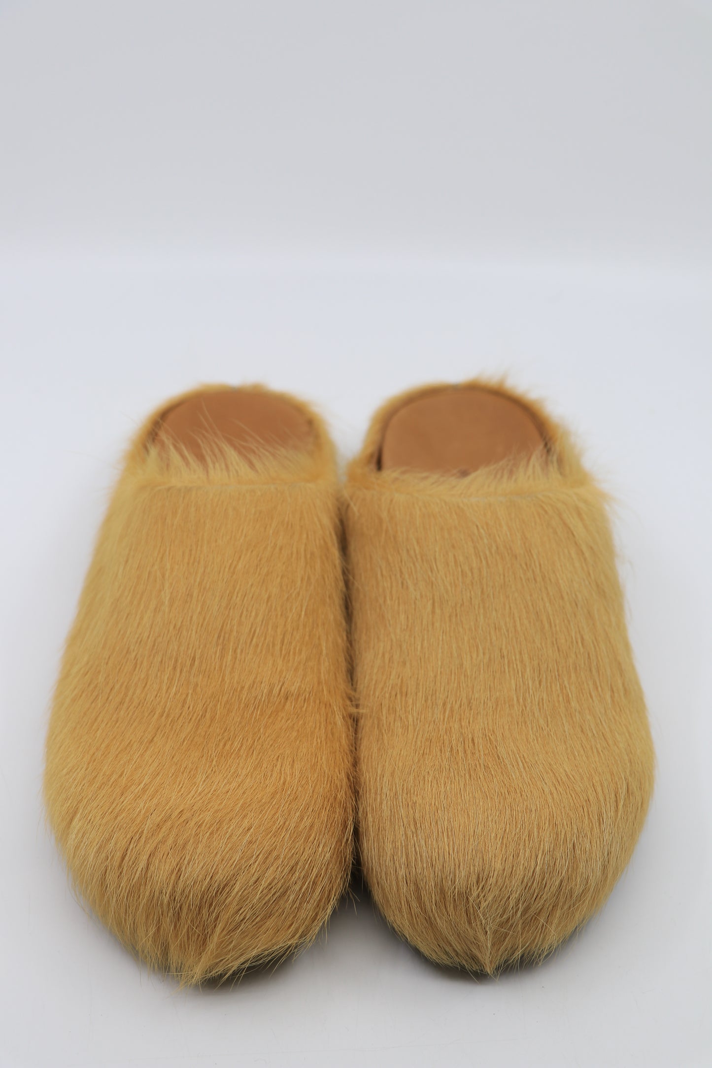 Marni Fussbett Long Hair Calfskin Sabot In Soft Beige Size 38
