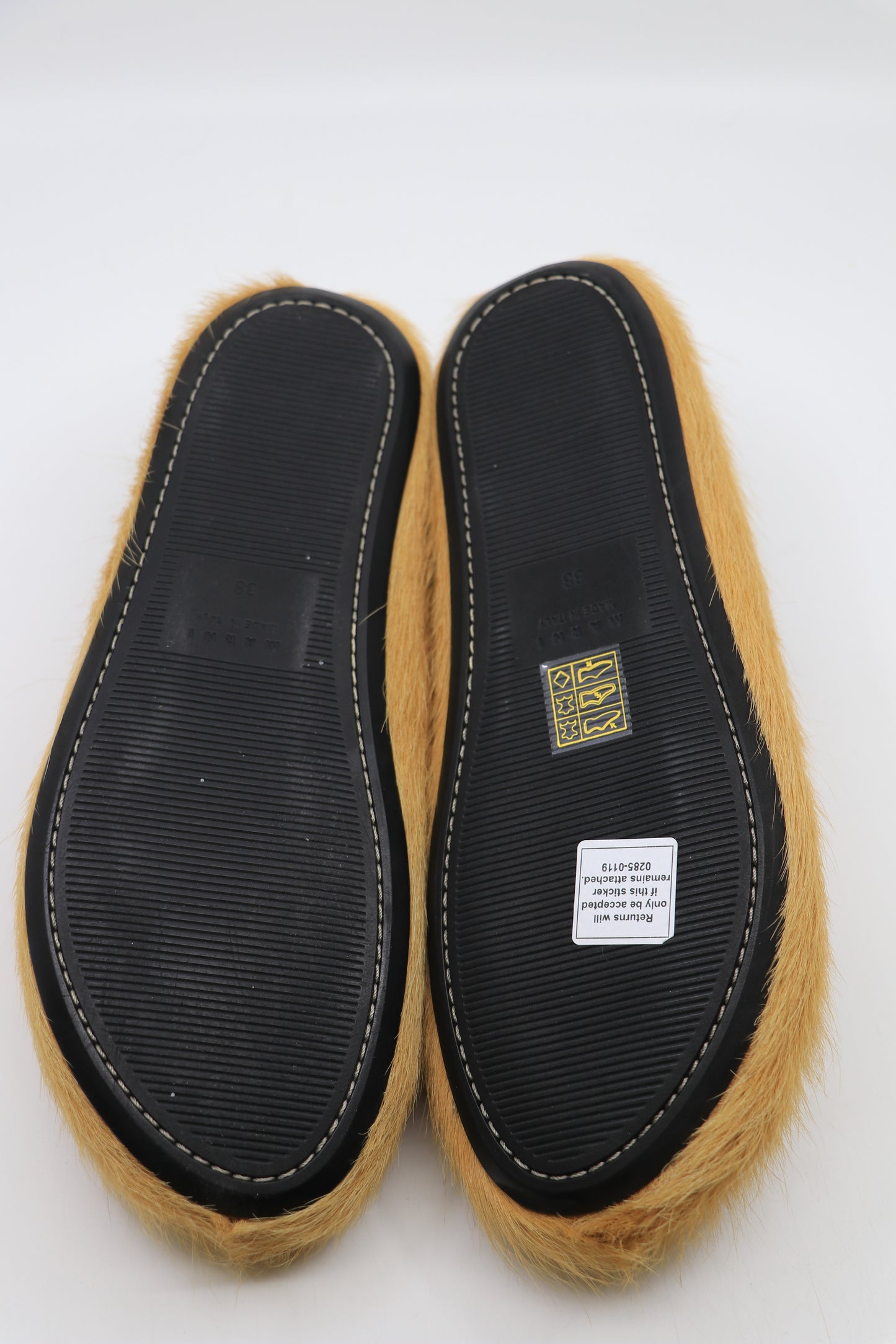 Marni Fussbett Long Hair Calfskin Sabot In Soft Beige Size 38