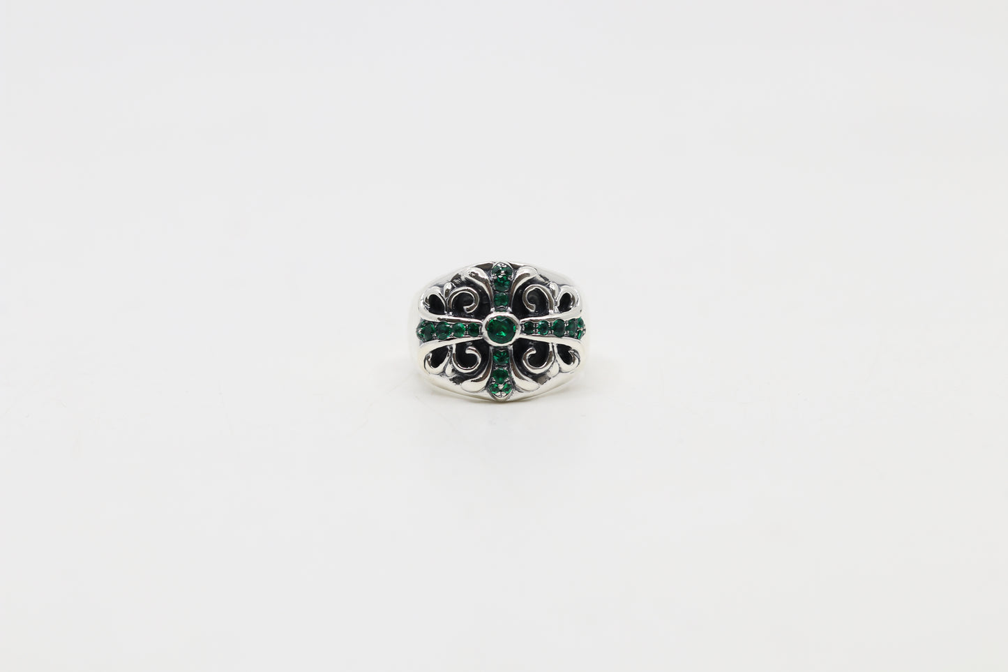 Chrome Hearts Emerald Set Keeper Ring Size 13