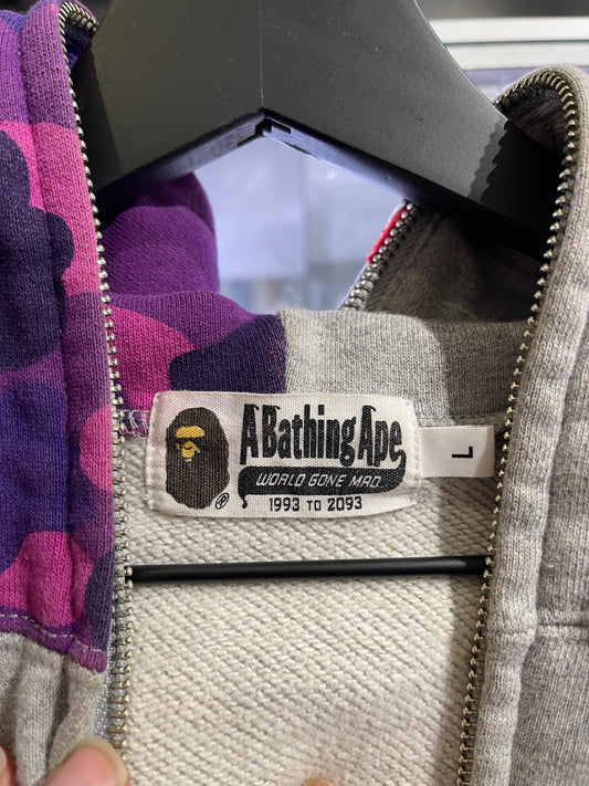 Bape Shark Zip Up Hoodie Grey/Purple Size L
