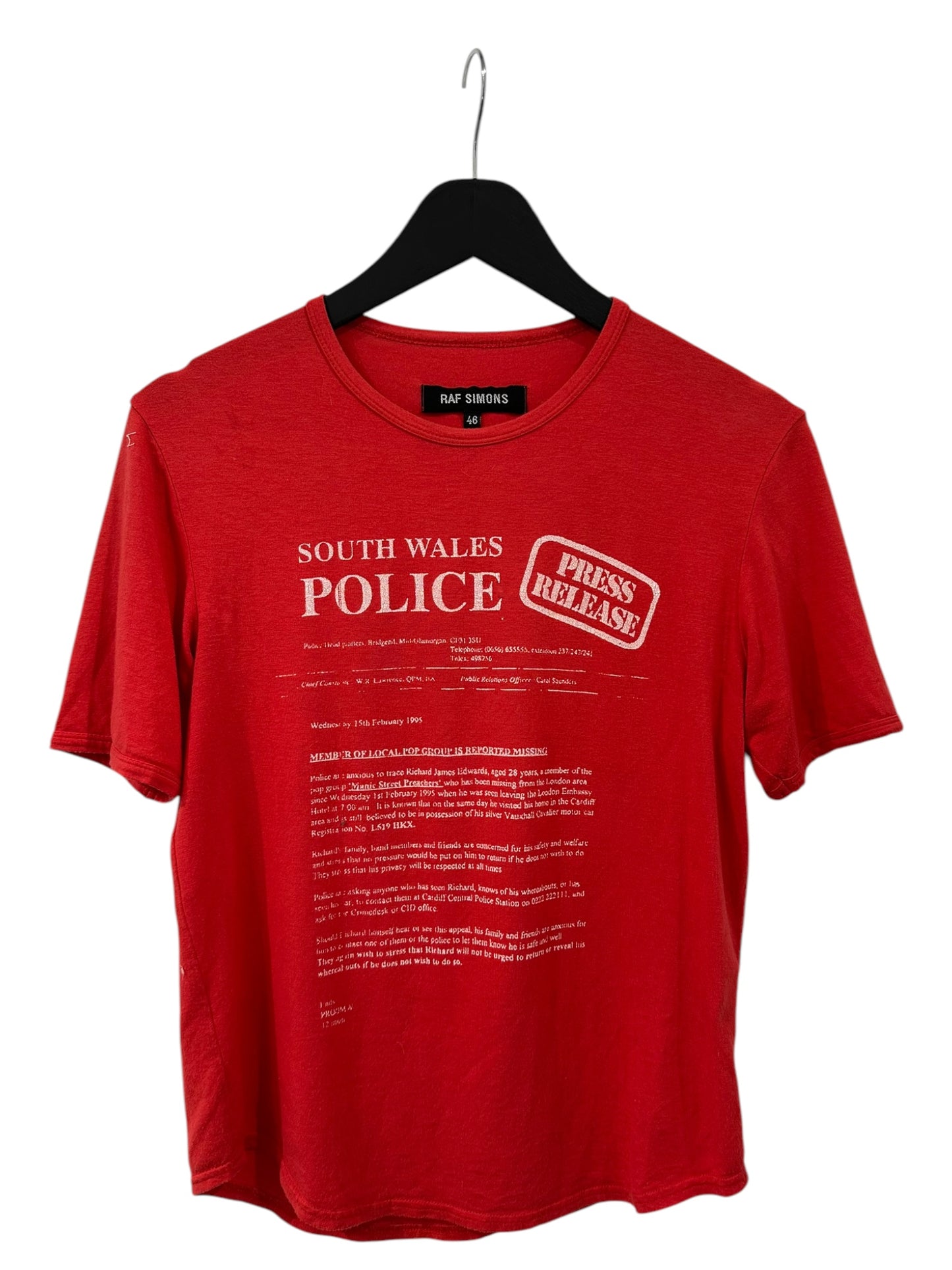 Raf Simons S/S 2001 “Riot Riot Riot” Police T-Shirt Size 46