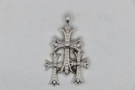 Chrome Hearts Triple Cross Pendant 18K White Gold Pavé Diamonds | AVNTGRDNY NYC