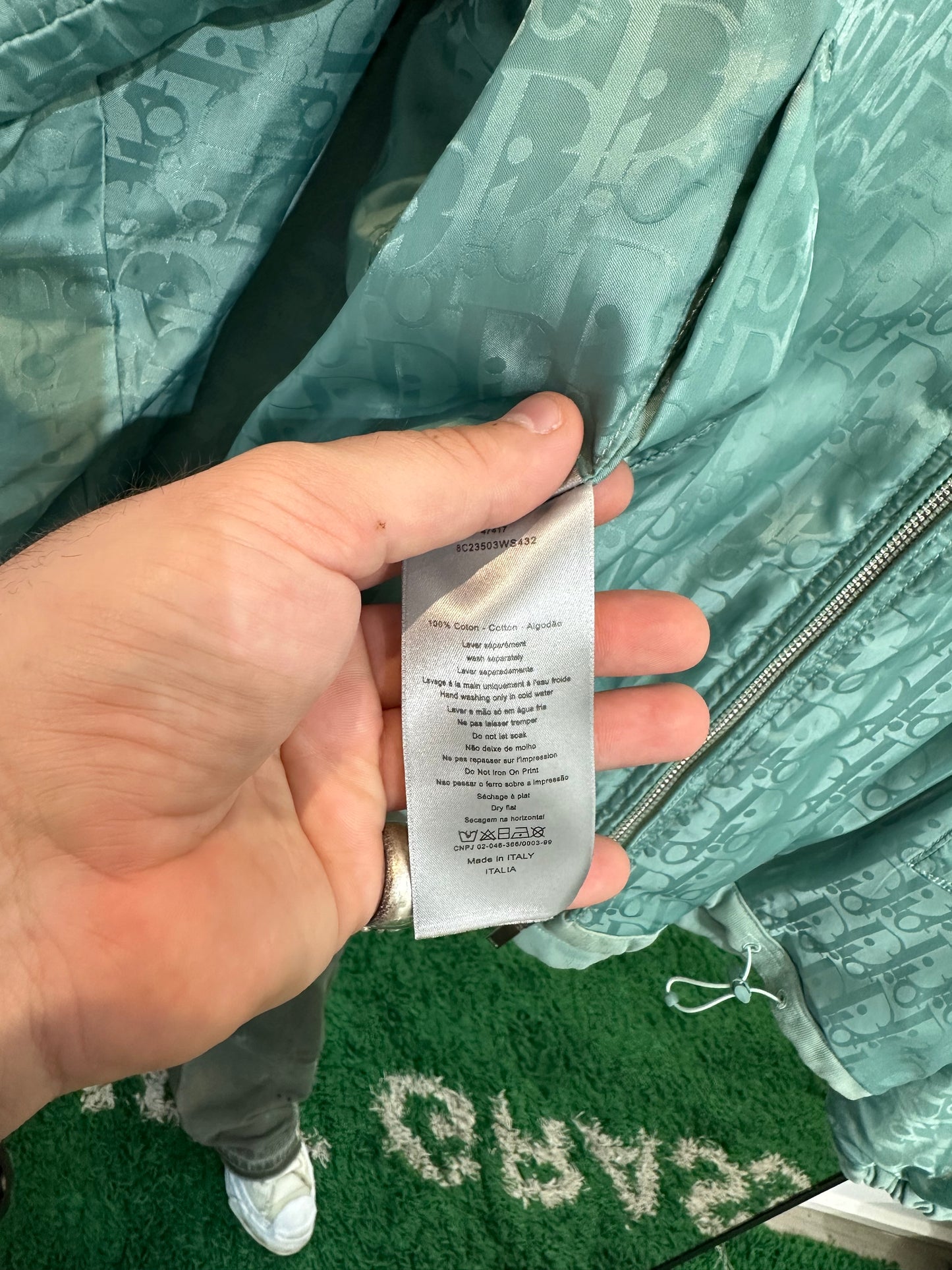 Dior Oblique Print Reversible Hoodie Aqua Size XL