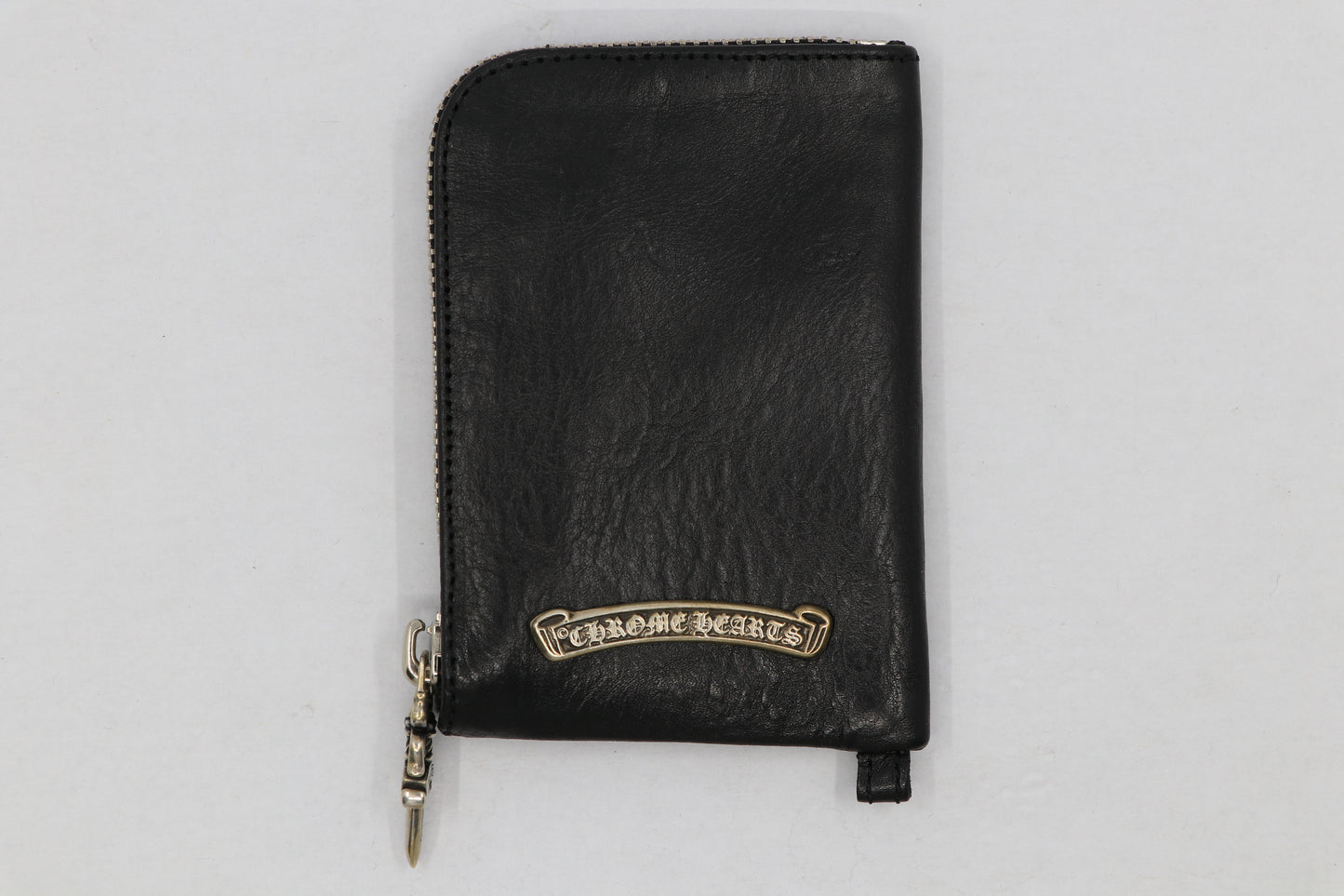 Chrome Hearts Black Leather Cross Patch Silver Scroll Label Zipper Wallet| AVNTGRDNY NYC