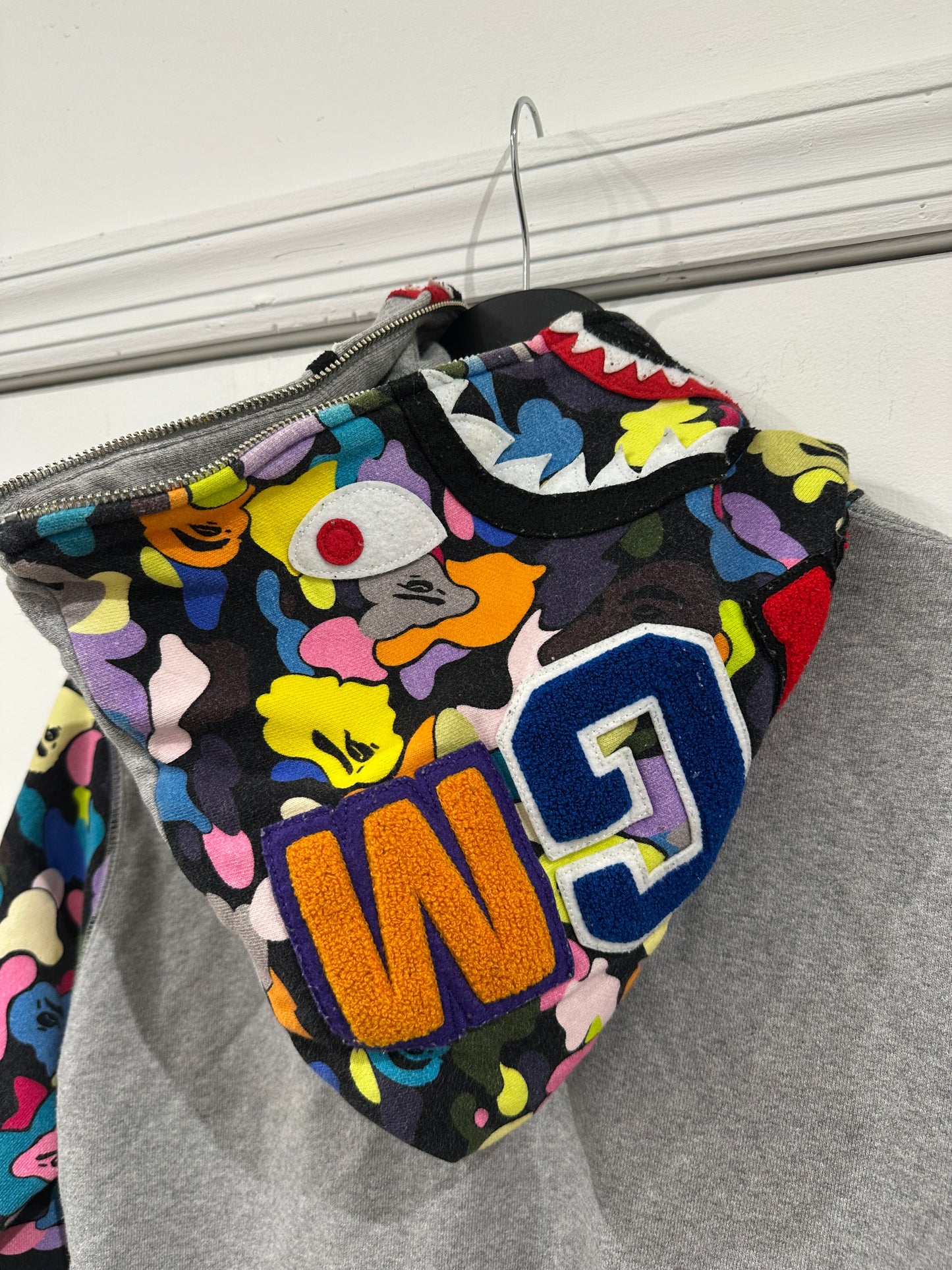 Bape MULTI CAMO NYC LOGO SHARK FULL ZIP HOODIE Sz M