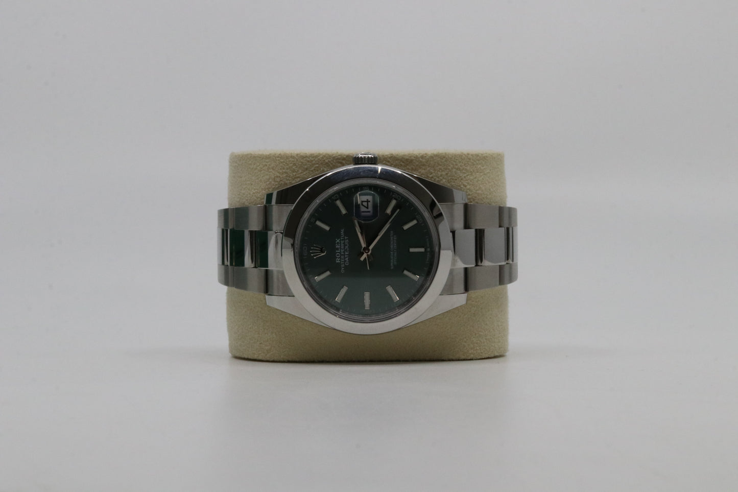 Rolex Date Just 41mm Stainless Steel Mint Green Index Dial Smooth Bezel Oyster Bracelet 126300