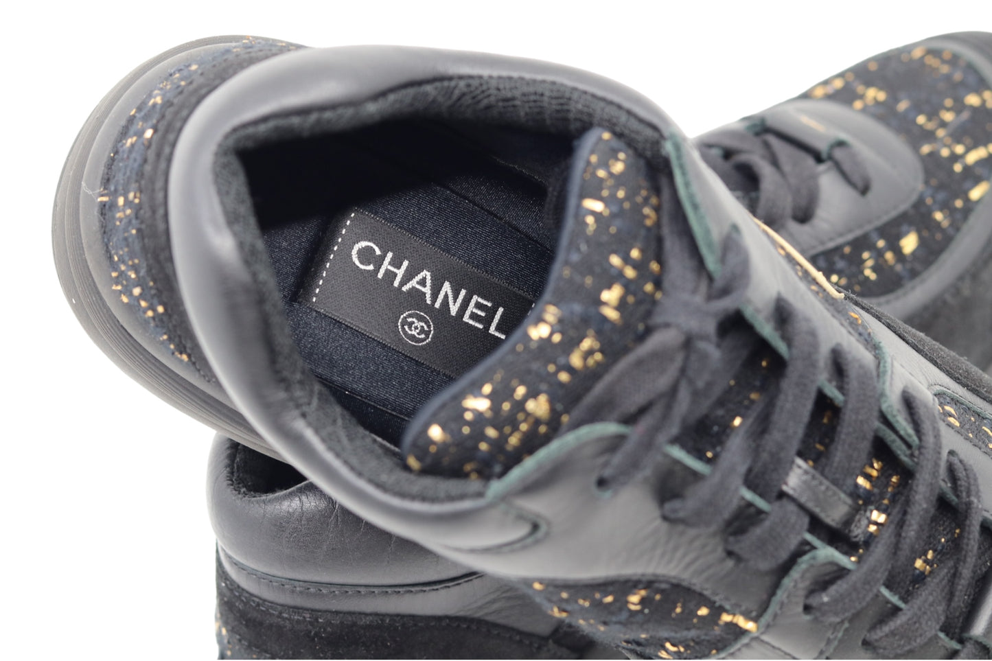 Chanel CC Low Top Trainer Suede Tweed Size 43