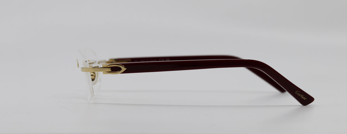 Cartier C Decor Enamel Frame Glasses Burgundy Gold (Clear Lenses)