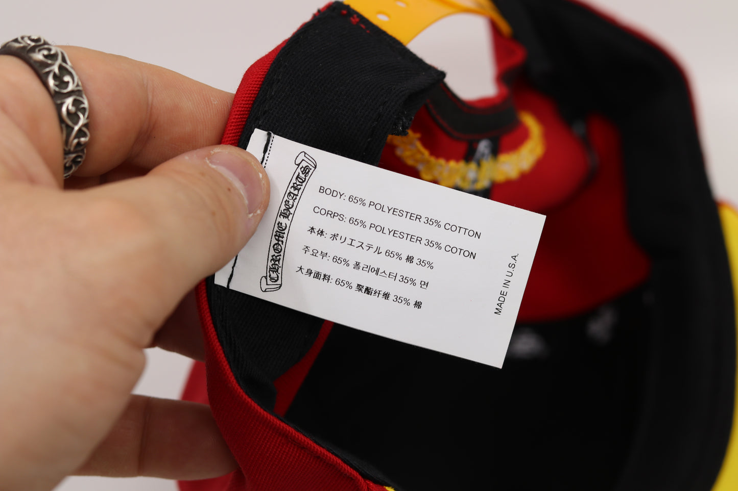 Chrome Hearts Baseball Cap Red/Yellow Set in 22k Gold with Factory Diamond