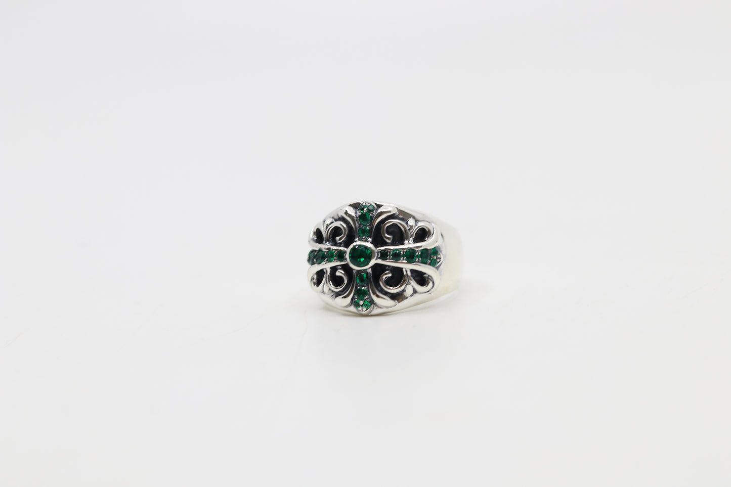 Chrome Hearts Emerald Set Keeper Ring Size 13