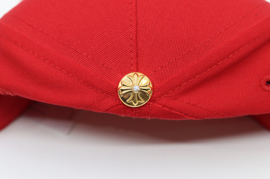 Chrome Hearts Baseball Cap Red/Yellow Set in 22k Gold with Factory Diamond