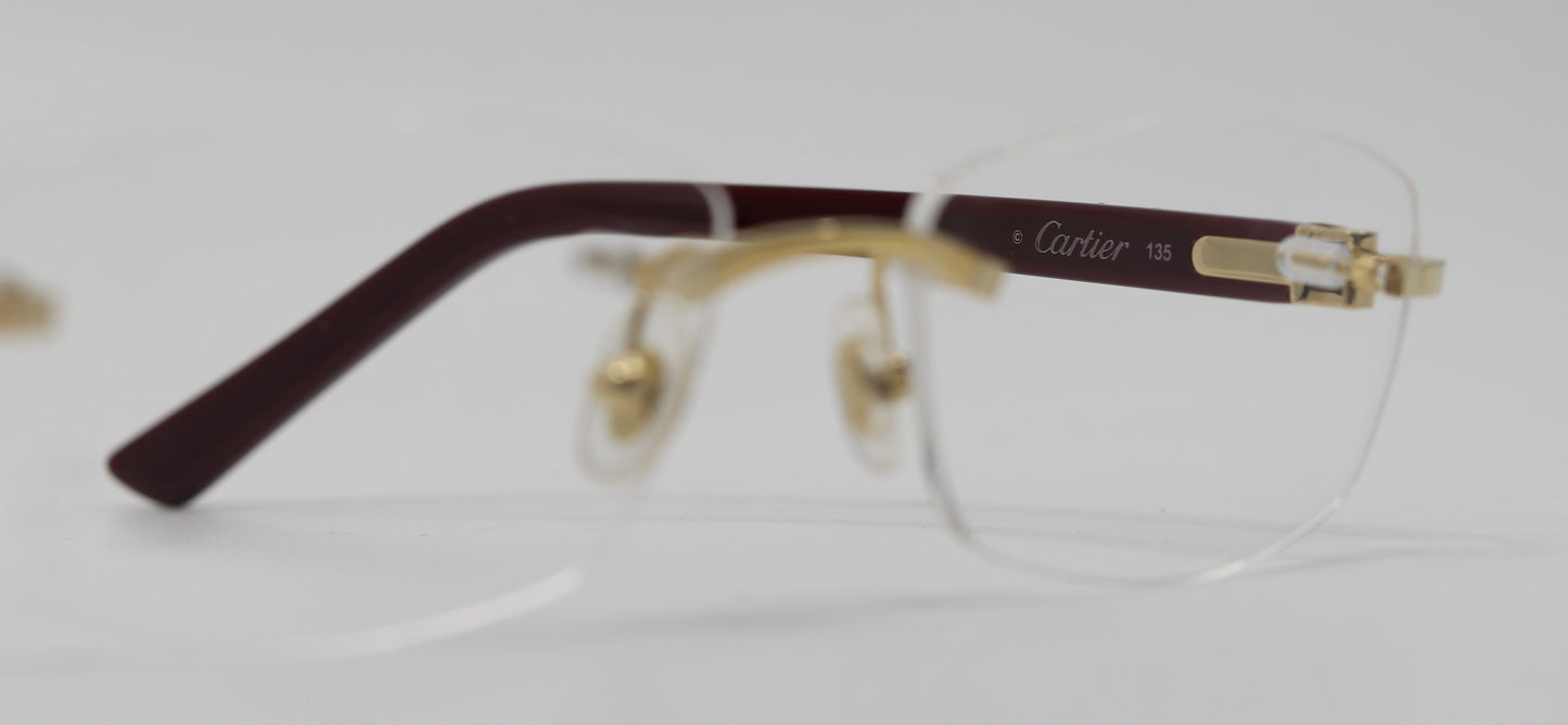 Cartier C Decor Enamel Frame Glasses Burgundy Gold (Clear Lenses)