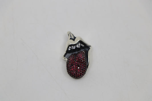 Chrome Hearts Rolling Stone Lip and Tongue Pendant with Rubies and VS Diamonds
