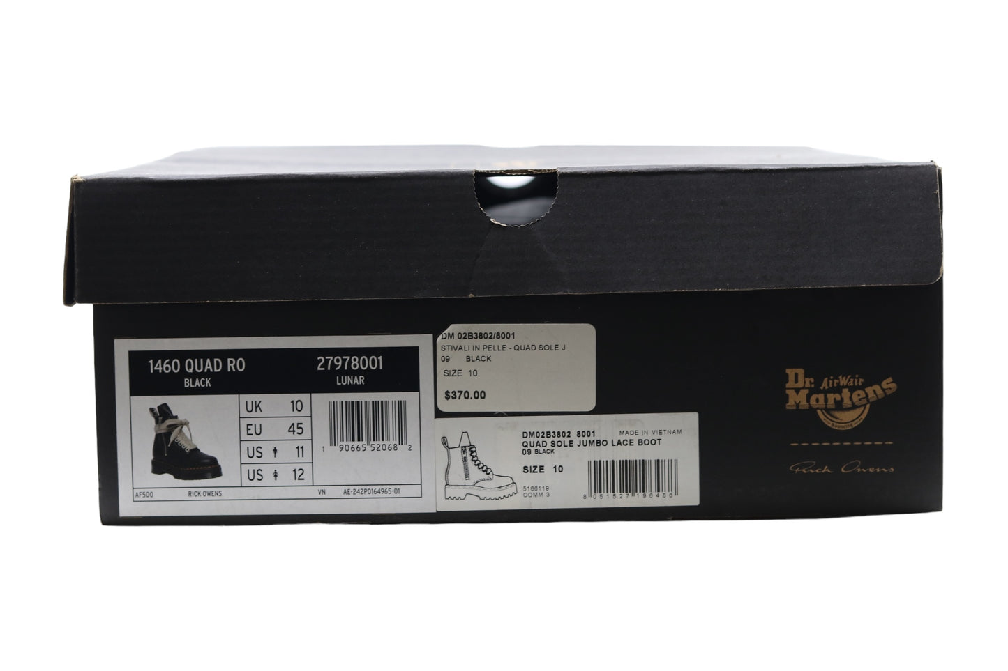 Rick Owens x Dr.Martens Quad Sole Jumbo Lace Boot Size 44