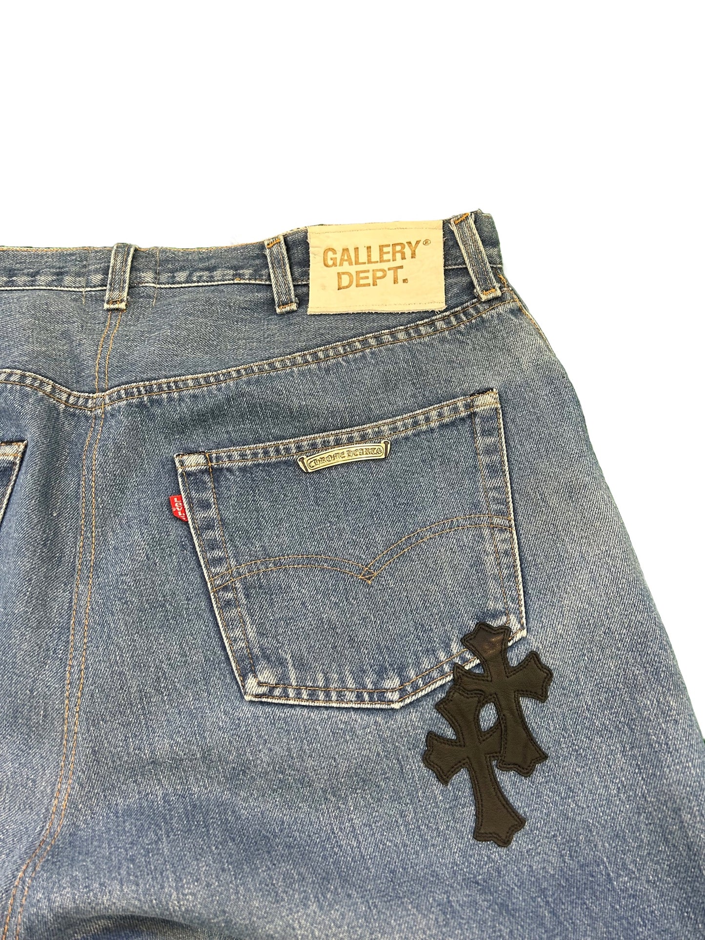 Chrome Hearts x Gallery Dept. Leather Flared Levi’s Jeans 42x34