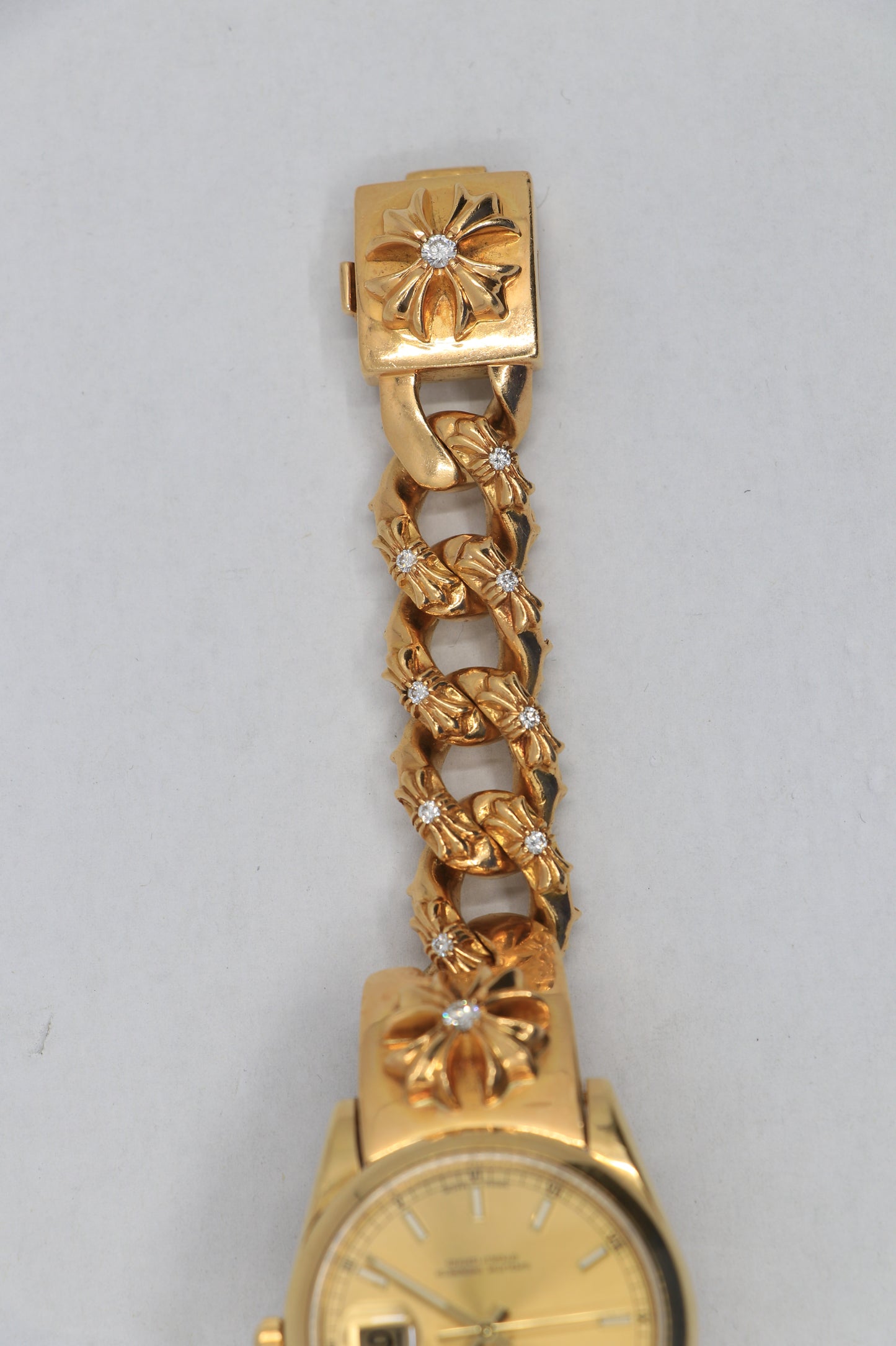 Rolex Day-Date on 22K Gold Chrome Hearts Extra Fancy Link Bracelet with Pavé Diamonds | AVNTGRDNY NYC