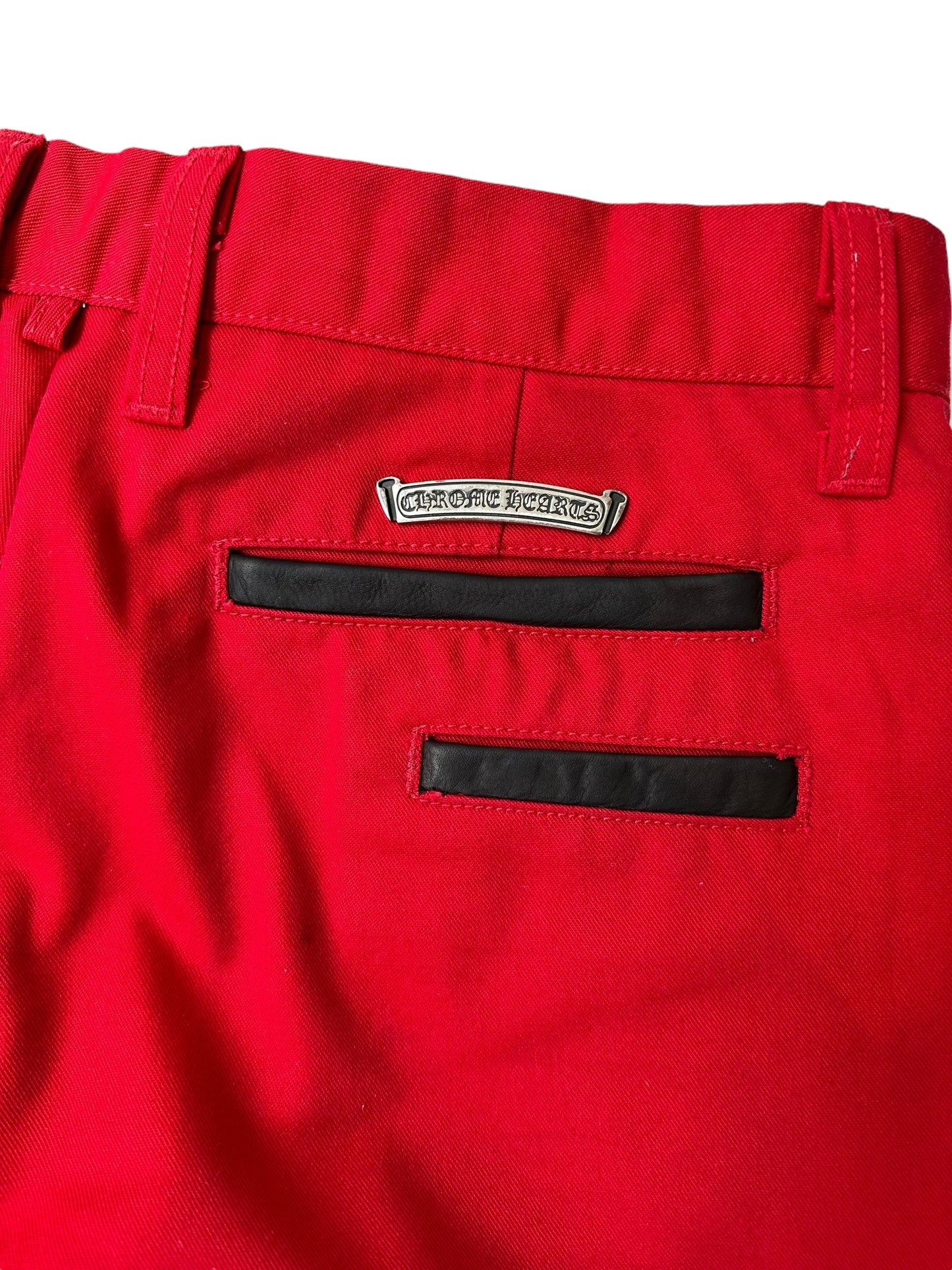 Chrome Hearts x Matty Boy 99 Eyes Red Leather Chino Pants Size 29
