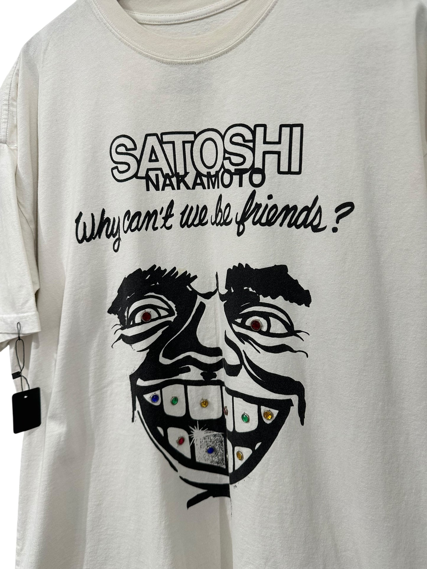 Satoshi Nakamoto Why Can’t We Be Friends Rhinestone Studded T-Shirt Size L