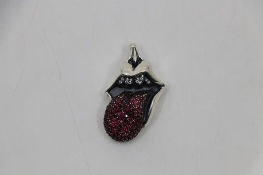 Chrome Hearts Rolling Stone Lip and Tongue Pendant with Rubies and VS Diamonds