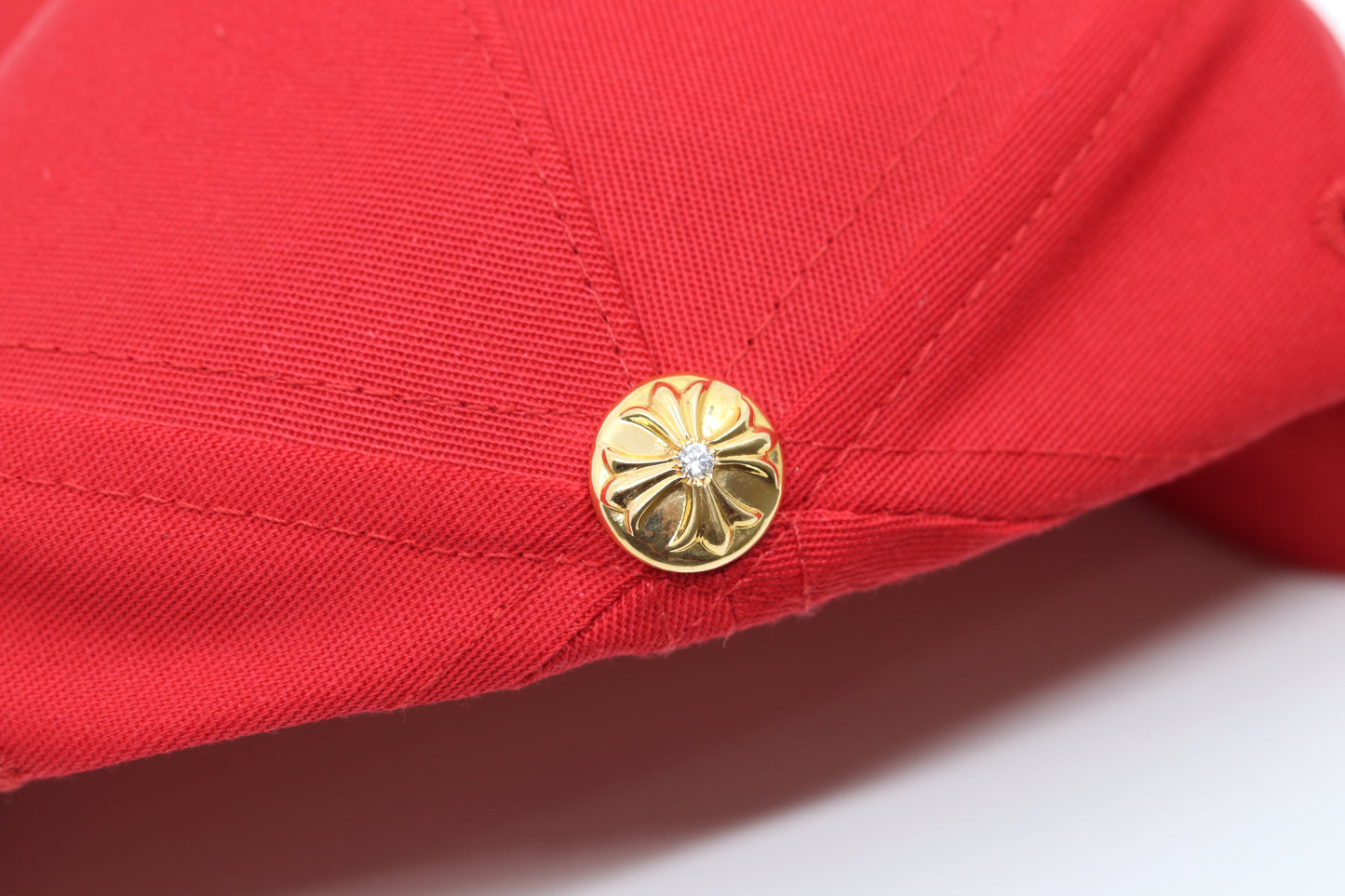 Chrome Hearts Baseball Cap Red/Yellow Set in 22k Gold with Factory Diamond