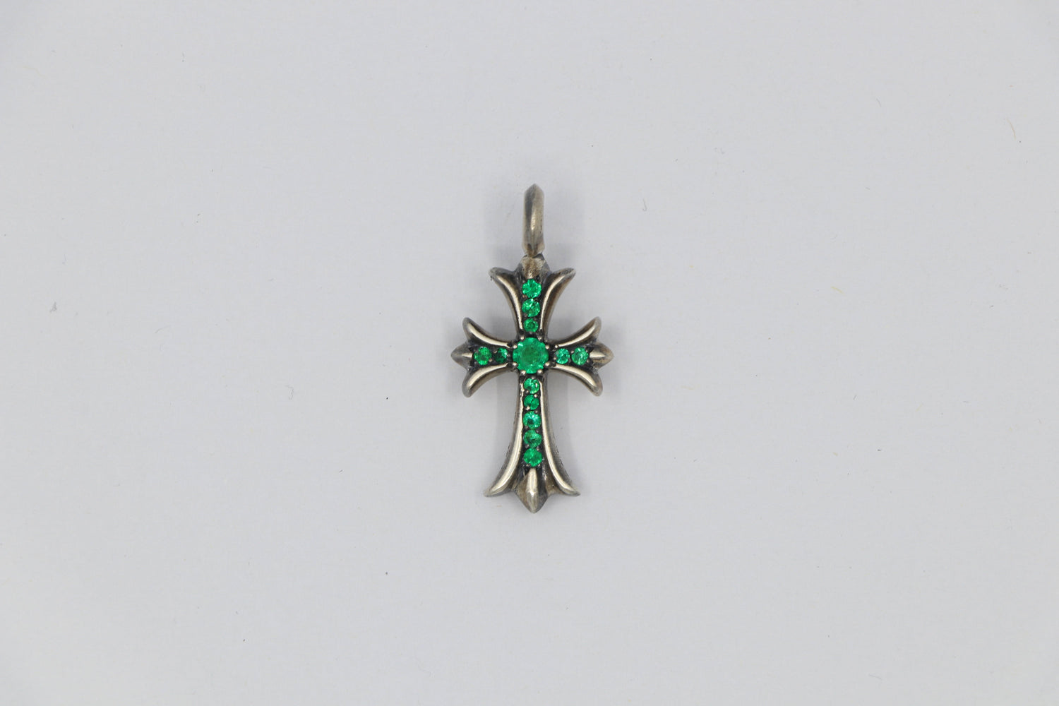 Chrome Hearts Silver Tiny Fat Cross with Factory Set Emeralds: One of the Hardest Pendants to Find