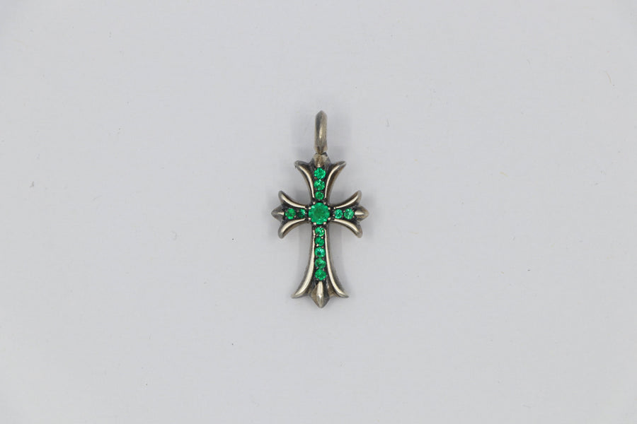 Chrome Hearts Silver Tiny Fat Cross with Factory Set Emeralds: One of the Hardest Pendants to Find