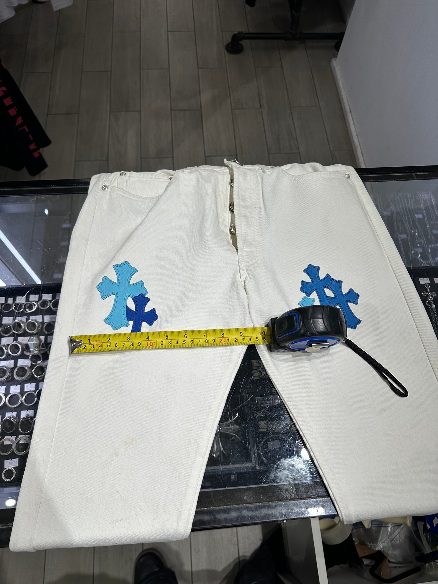 Chrome Hearts St. Barth Exclusive Cross Patch White Jeans Size 30 | AVNTGRDNY NYC
