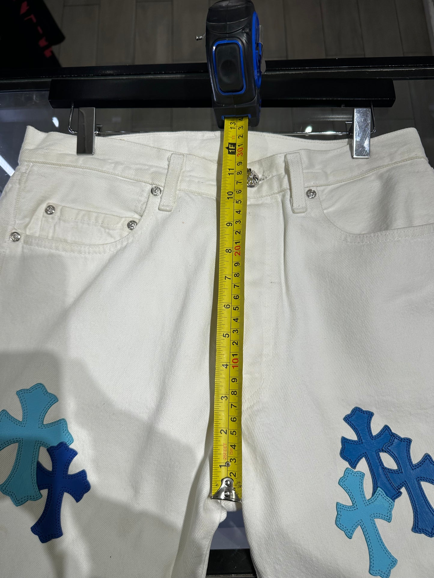 Chrome Hearts St. Barth Exclusive Cross Patch White Jeans Size 30 | AVNTGRDNY NYC