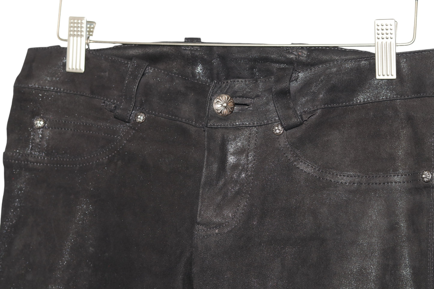 Chrome Hearts Fleur Knee Waxed Denim Low Rise Jeans Size 30x34