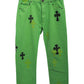 Chrome Hearts Matty Boy Sex Records Cross Patch Jeans Size 32 Neon Green Pre-Owned | AVNTGRDNY NYC
