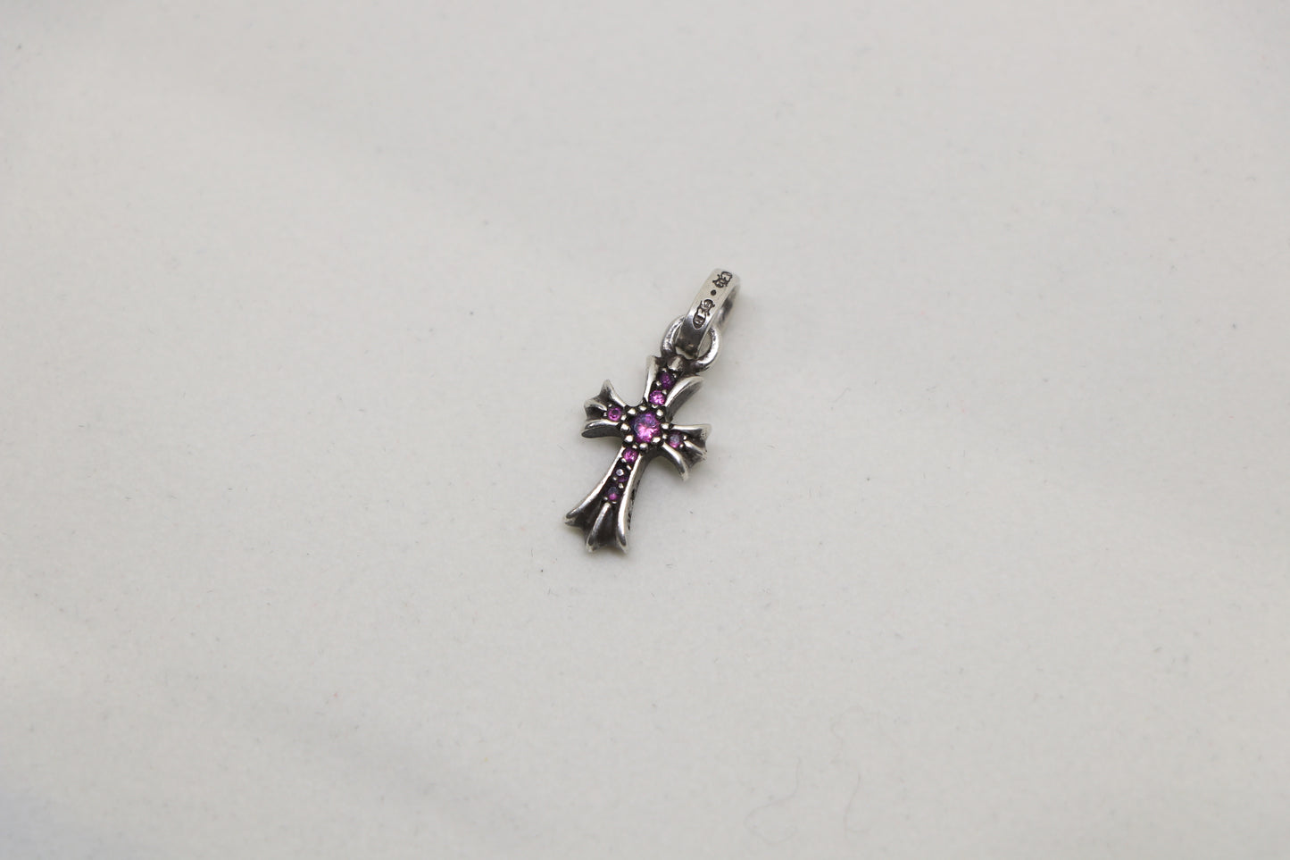Chrome Hearts Baby Fat Cross Pendant Silver with Pave Rubies | AVNTGRDNY NYC