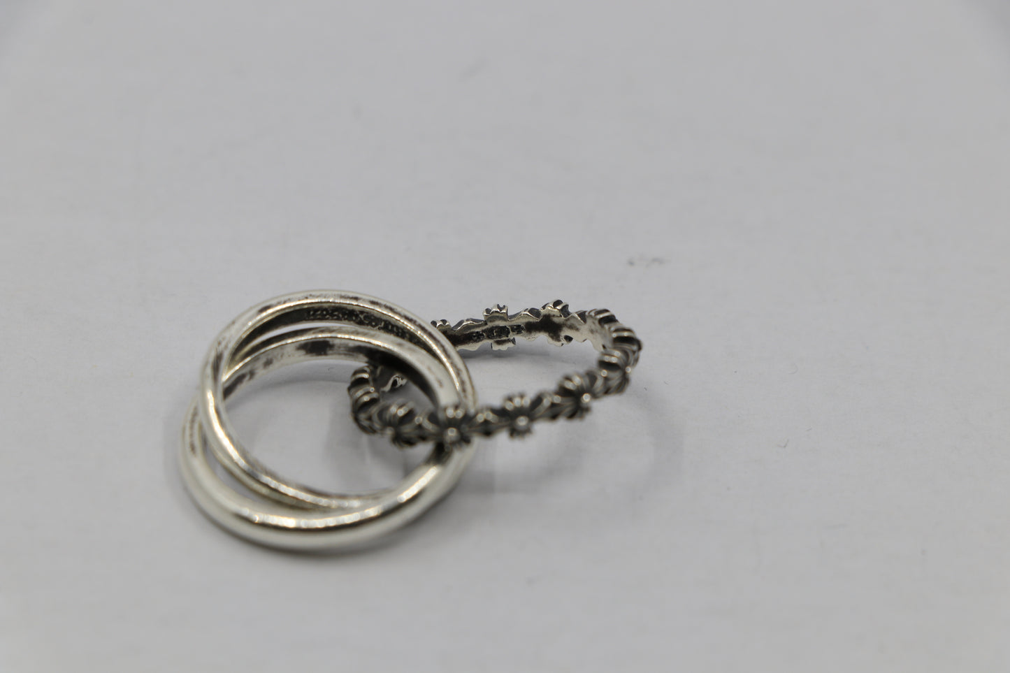 Chrome Hearts Tiny E CH Plus Band Triple Ring Size 4 Sterling Silver New | AVNTGRDNY NYC