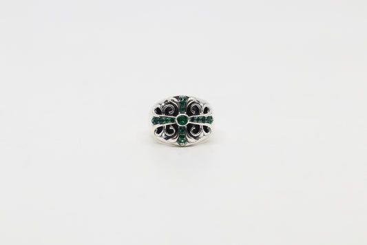 Chrome Hearts Emerald Set Keeper Ring Size 13