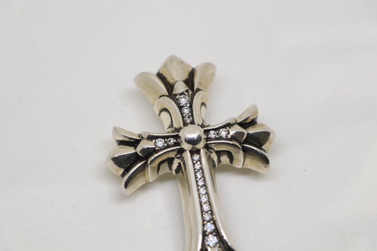Chrome Hearts Large Double Cross Pendant Silver with Diamonds | AVNTGRDNY NYC
