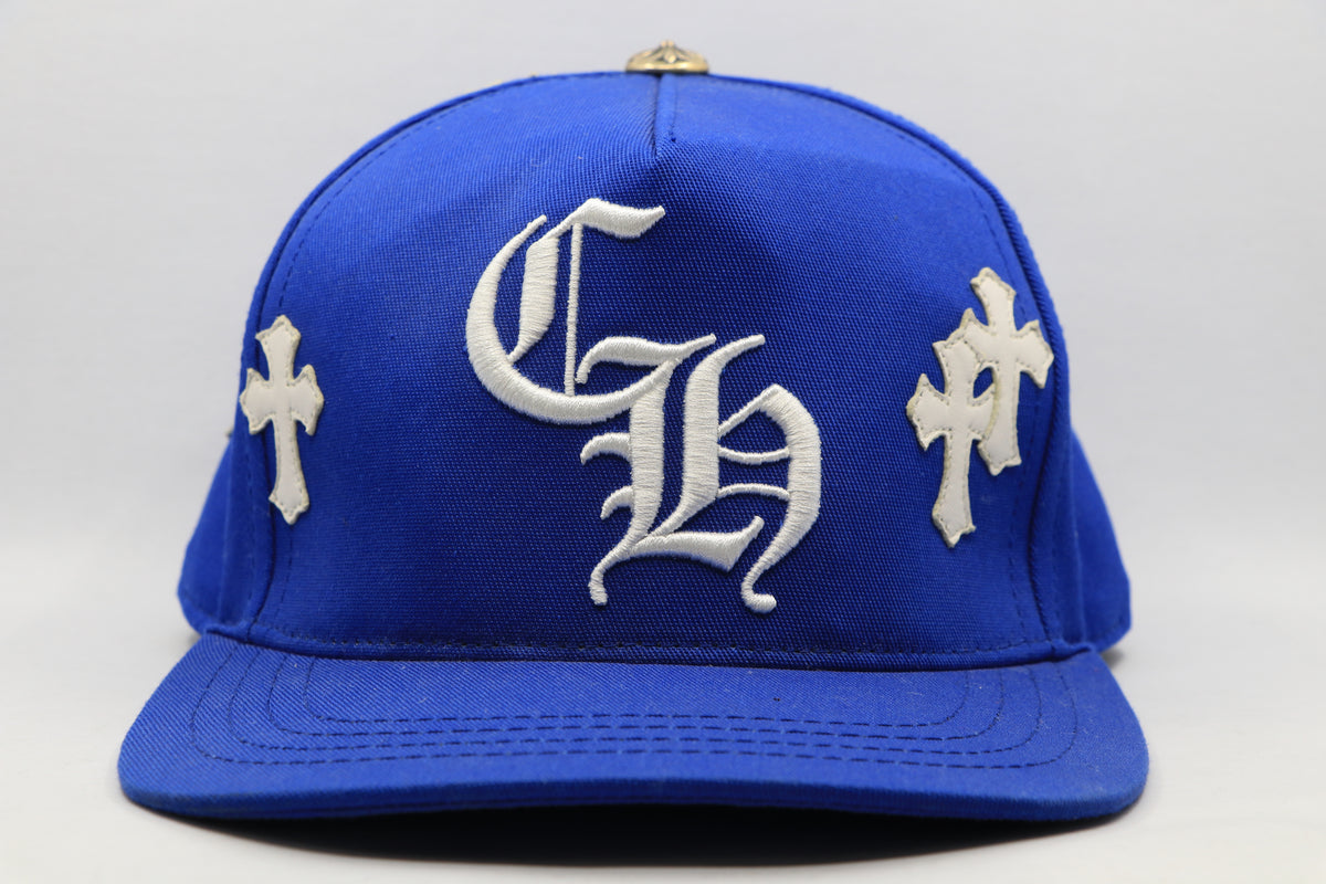 Chrome Hearts CH Logo Leather Patch Snapback Hat Blue | AVNTGRDNY NYC