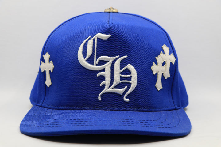 Chrome Hearts CH Logo Leather Patch Snapback Hat Blue | AVNTGRDNY NYC