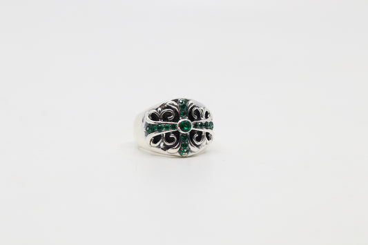 Chrome Hearts Emerald Set Keeper Ring Size 13