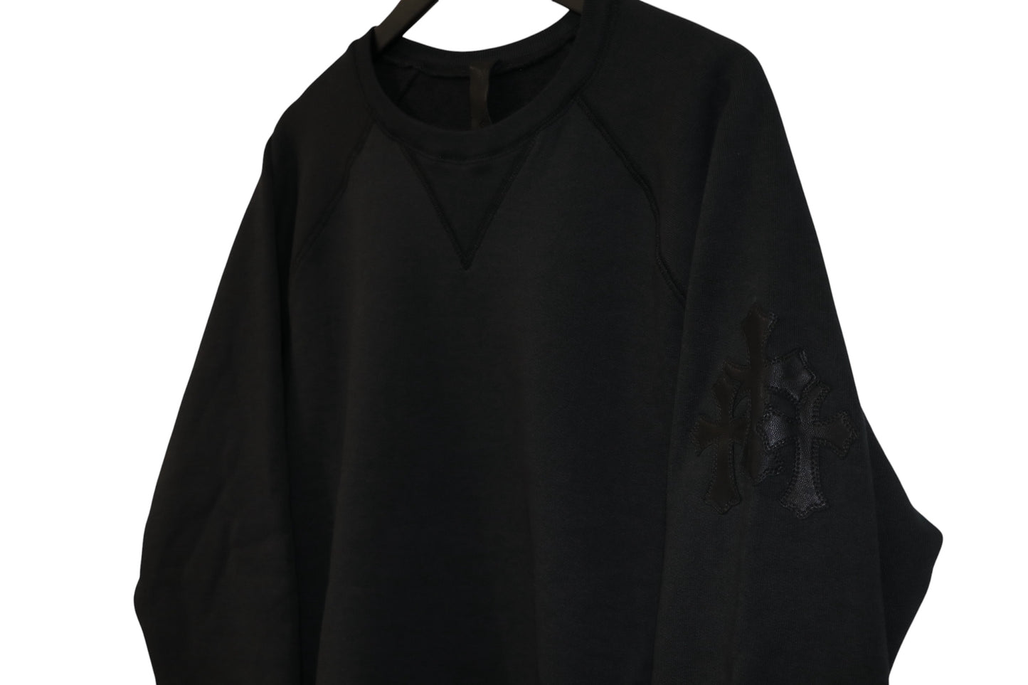 Chrome Hearts Paper Jam Crewneck Black Size XL Leather Patch Sleeve | AVNTGRDNY NYC