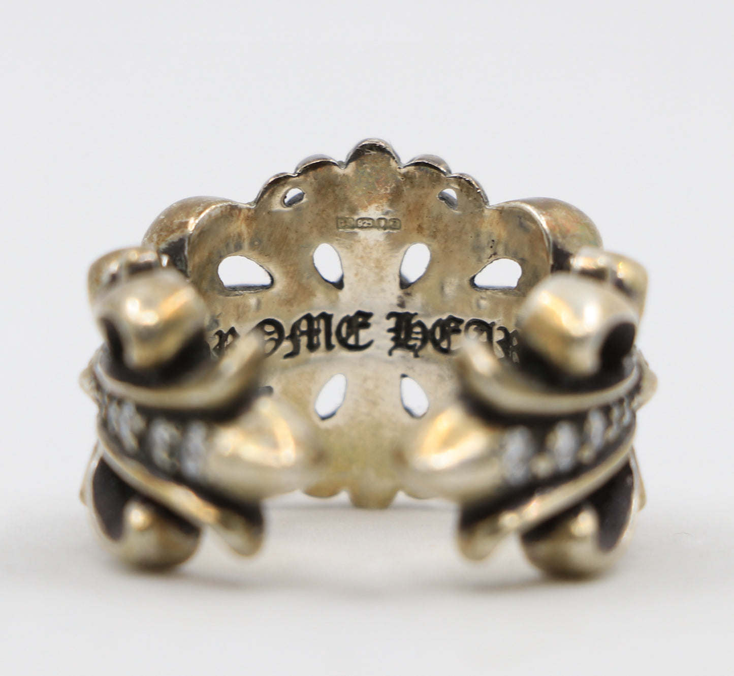 Chrome Hearts Silver Double Floral Ring with Pave Diamonds Size 9 | AVNTGRDNY NYC