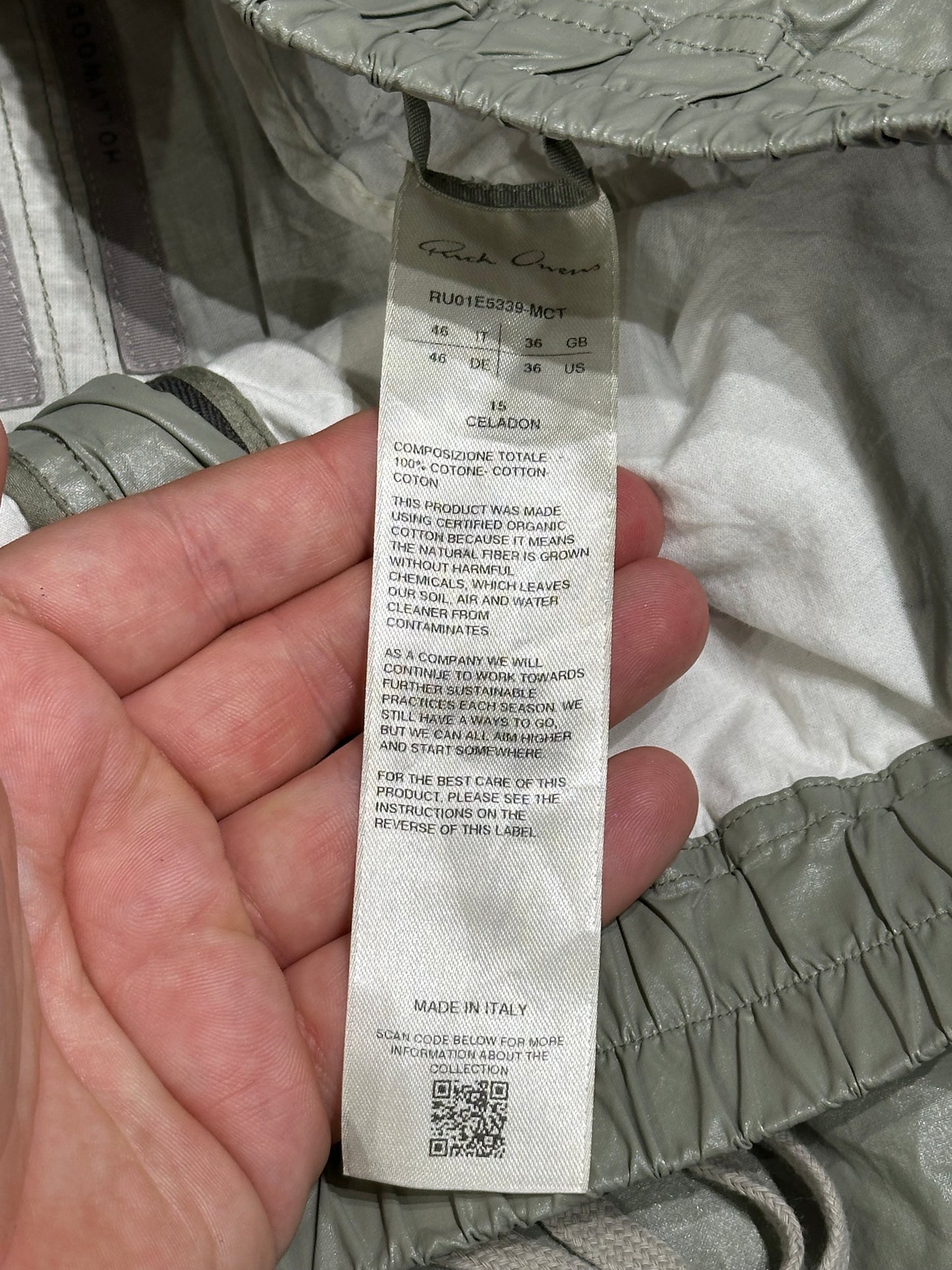 Rick Owens Hollywood S/S 2025 Cargo Bela Pant Celadon Size 46