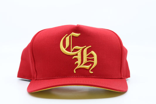 Chrome Hearts Baseball Cap Red/Yellow Set in 22k Gold with Factory Diamond