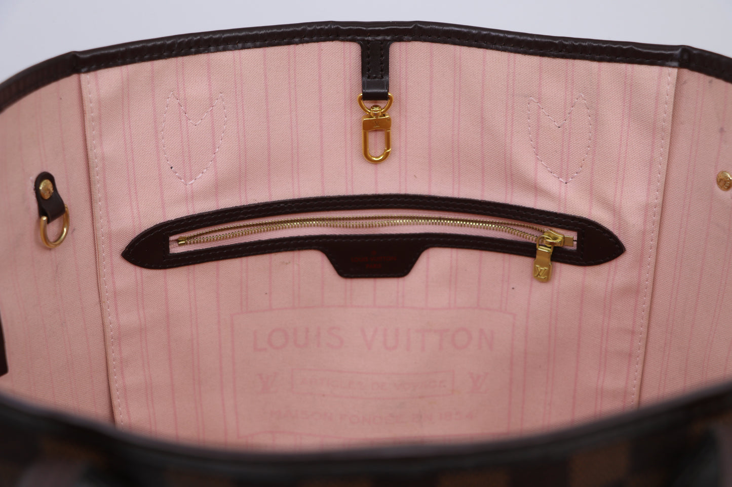 Louis Vuitton Neverfull MM Damier Ebene Rose Ballerine Bag