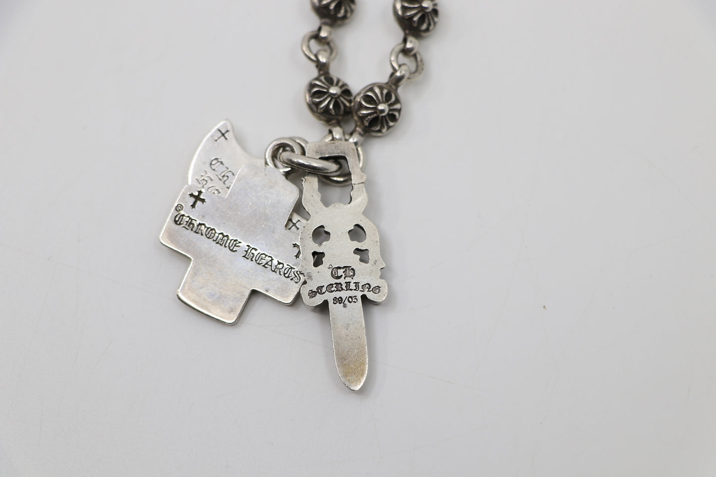 Chrome Hearts Cross Ball Chain with Multi Pendants Diamond Dagger, Cross, and Spade