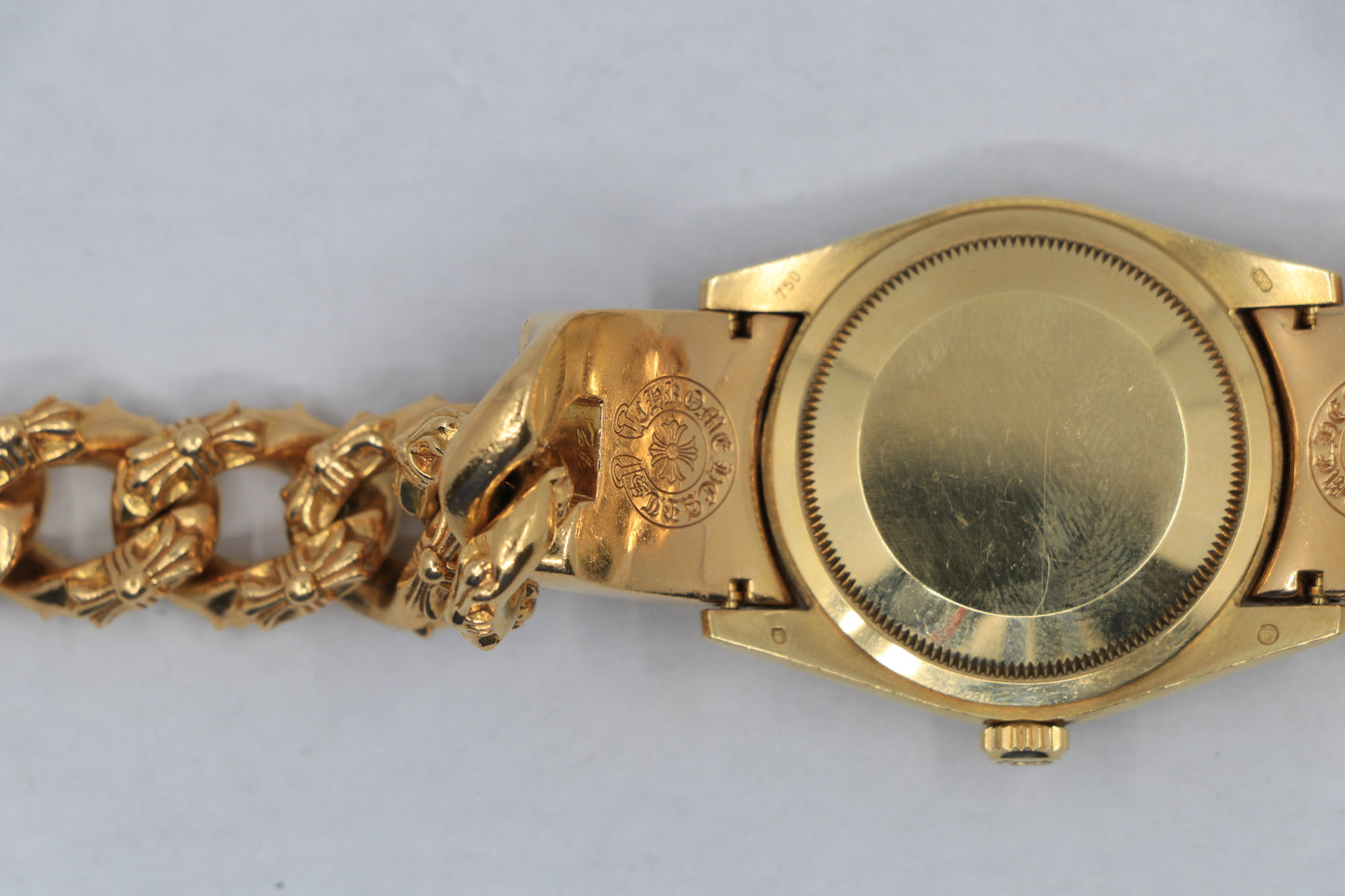 Rolex Day-Date on 22K Gold Chrome Hearts Extra Fancy Link Bracelet with Pavé Diamonds | AVNTGRDNY NYC