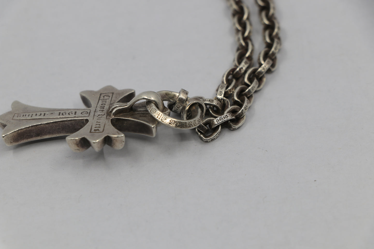 Chrome Hearts Small Cross Pendant on 24” Paper Chain Sterling Silver | AVNTGRDNY NYC