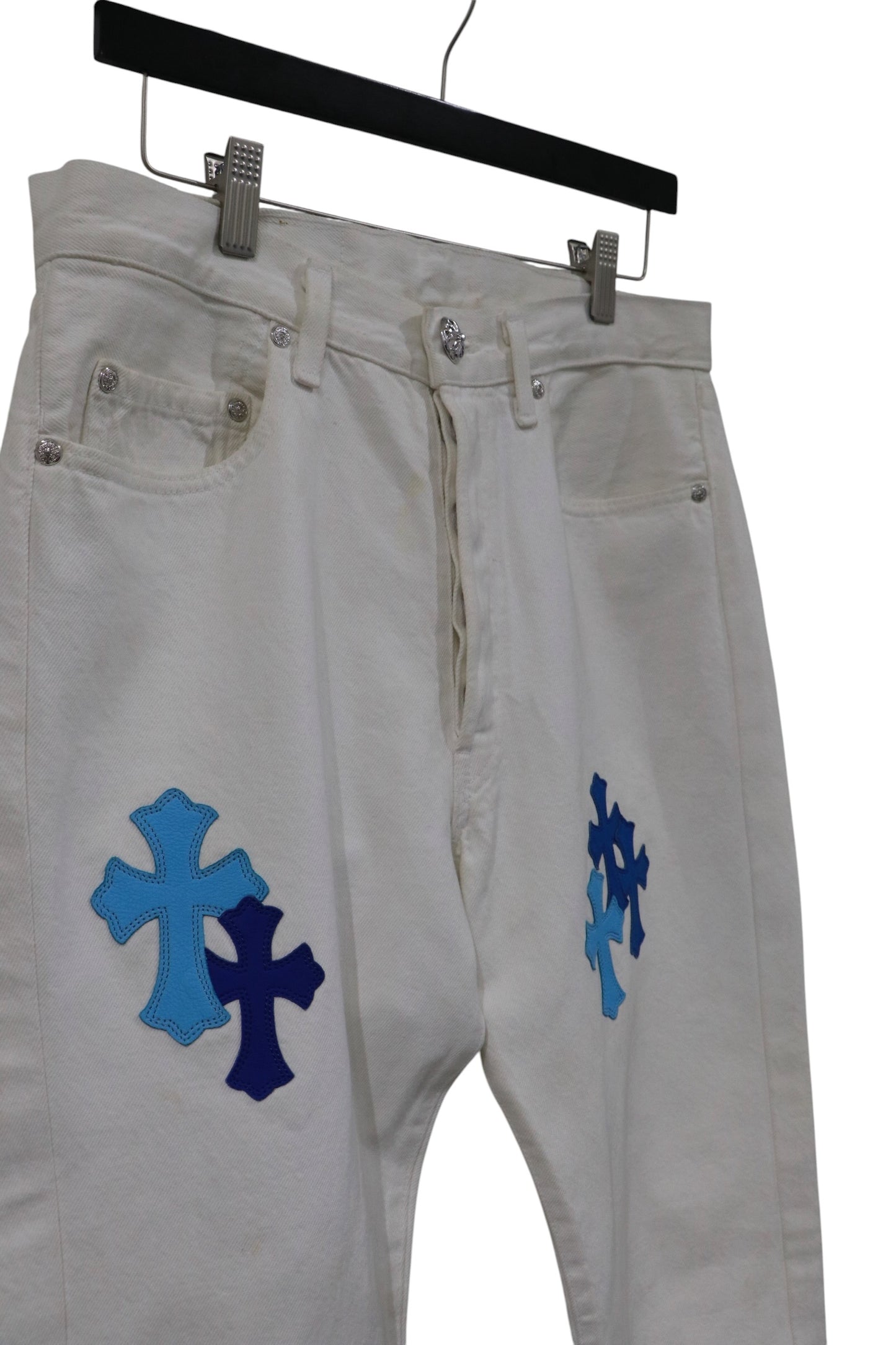 Chrome Hearts St. Barth Exclusive Cross Patch White Jeans Size 30 | AVNTGRDNY NYC