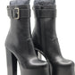 Saint Laurent Women's Mina 95 Buckle-strap Black Leather Platform Boots Size 36.5 IT New