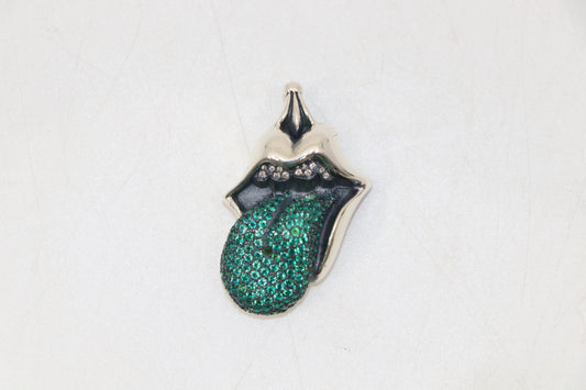 Chrome Hearts Rolling Stones Pendant Pave set with Diamonds And Emeralds