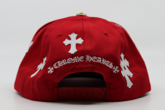 Chrome Hearts CH Baseball Cap with Embroidered Crosses Red/White